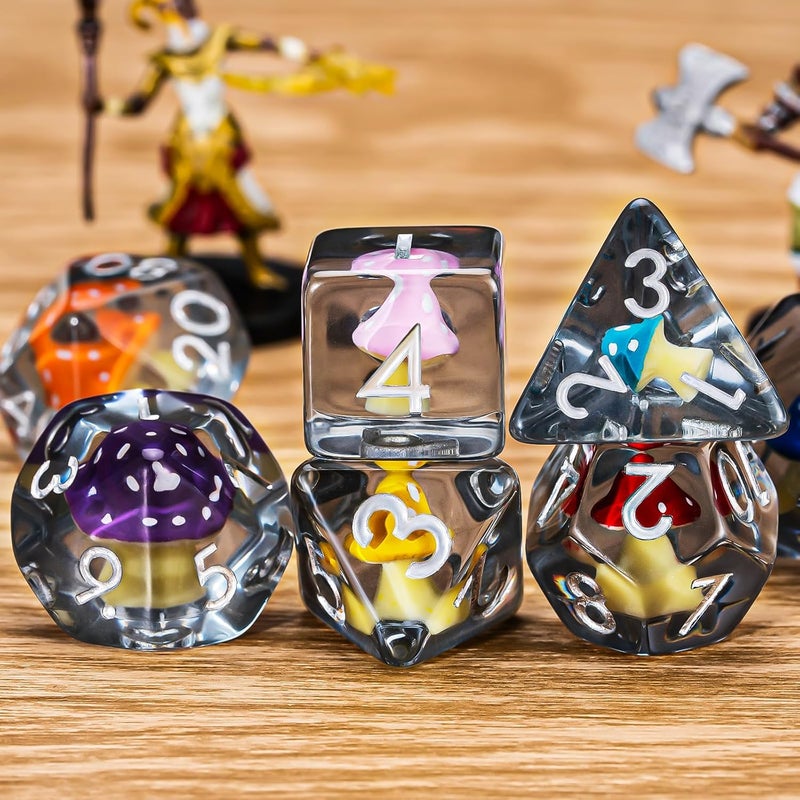 weyano Resin Mushroom D&D Dice Set, Polyhedral Dice 7pcs (D4, D6, D8, D10, D12, D20, D%) for Dungeons and Dragons, RPG, MTG Role Playing Games - Image 4
